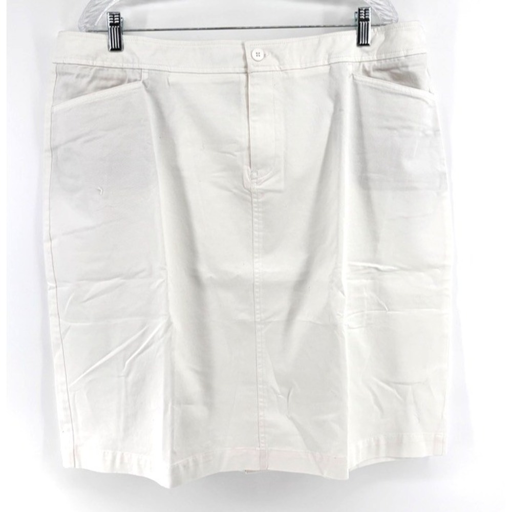 Orvis White  Denim Skirt Sz 20 Cotton Stretch Knee Length‎  Classic Preppy NEW